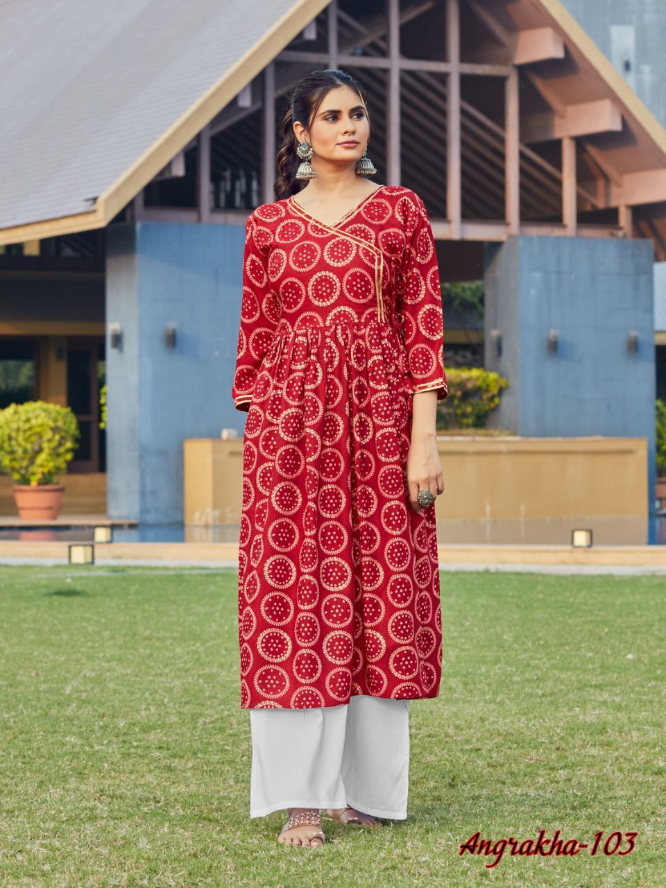 Blue Hills Angrakha Fancy Ethnic Wear Rayon Printed Designer Anarkali Kurti Collection